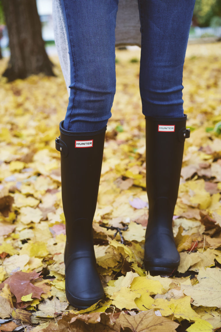 Fall Foliage In Lincoln Illinois - The Dark Plum Black Hunter Boots