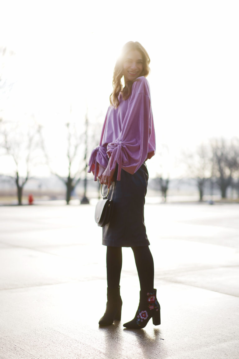 Romantic Bow Sleeve Sweater - The Dark Plum For Valentine's Day