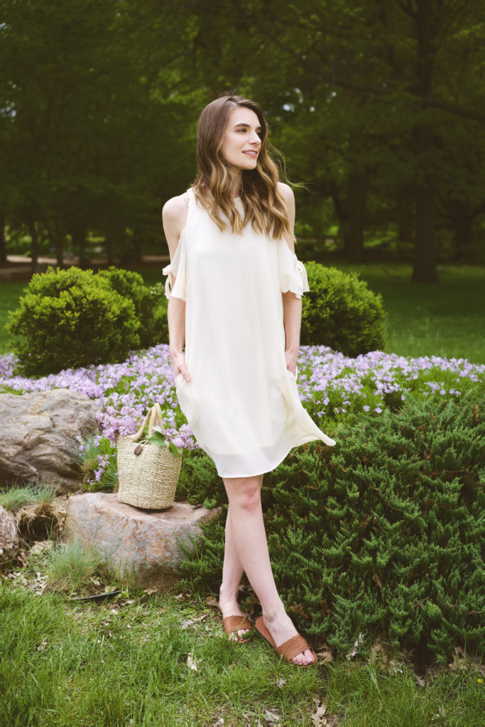 white cold shoulder dress 