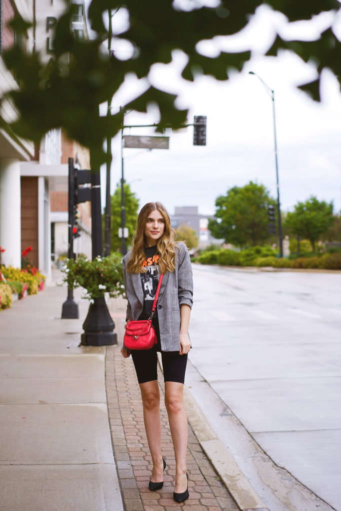 red biker shorts outfit