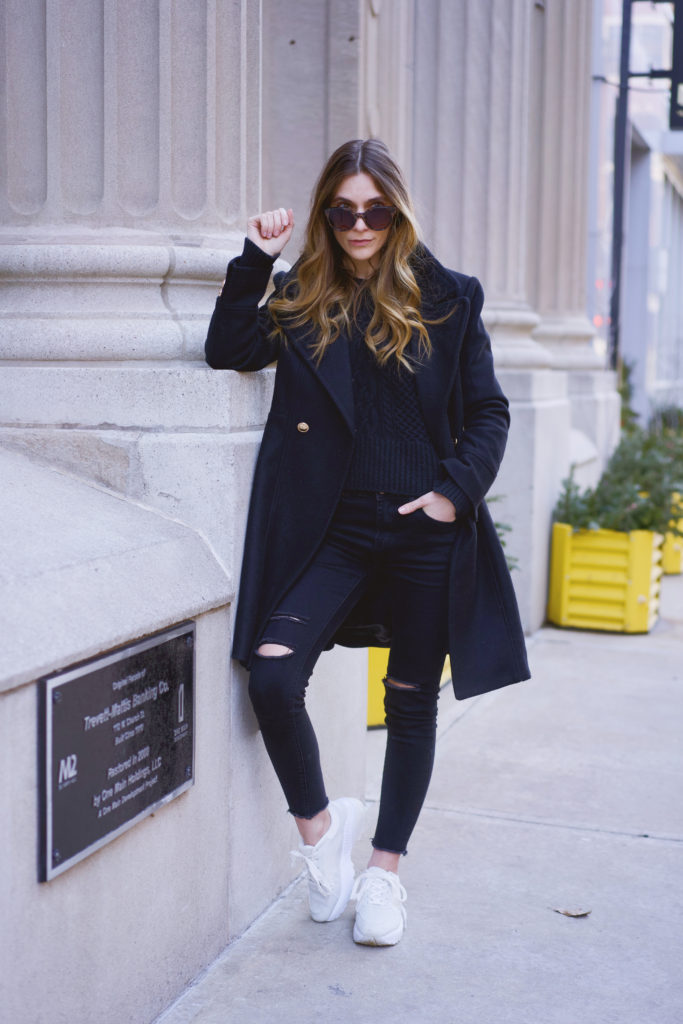 Women's long black blazer coat