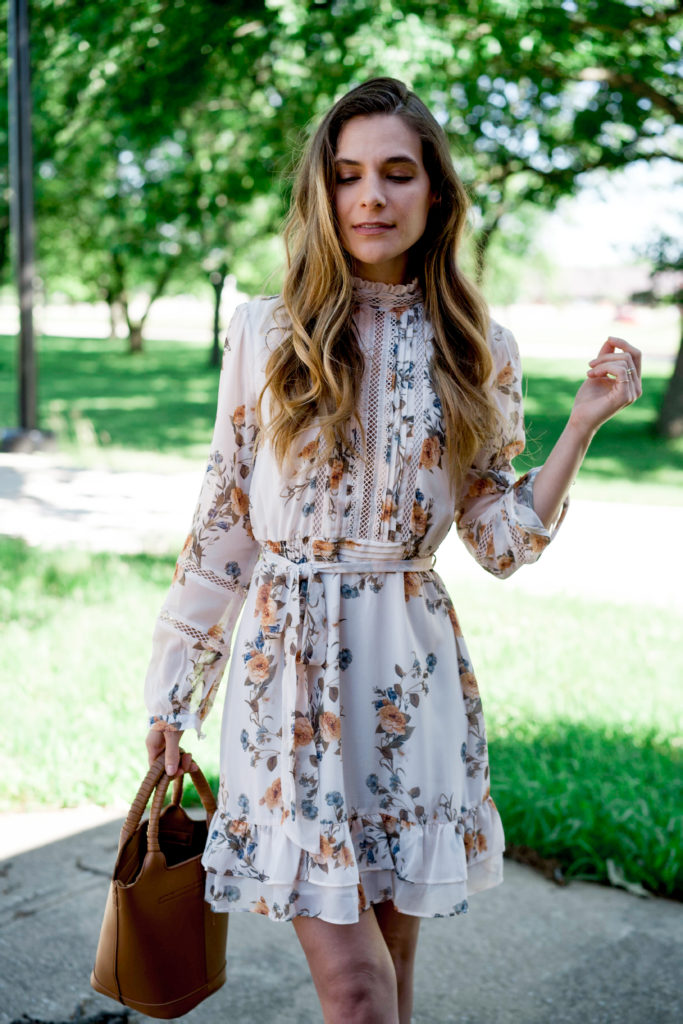 Oak Floral Print Long Sleeve Mesh Dress – Noyette