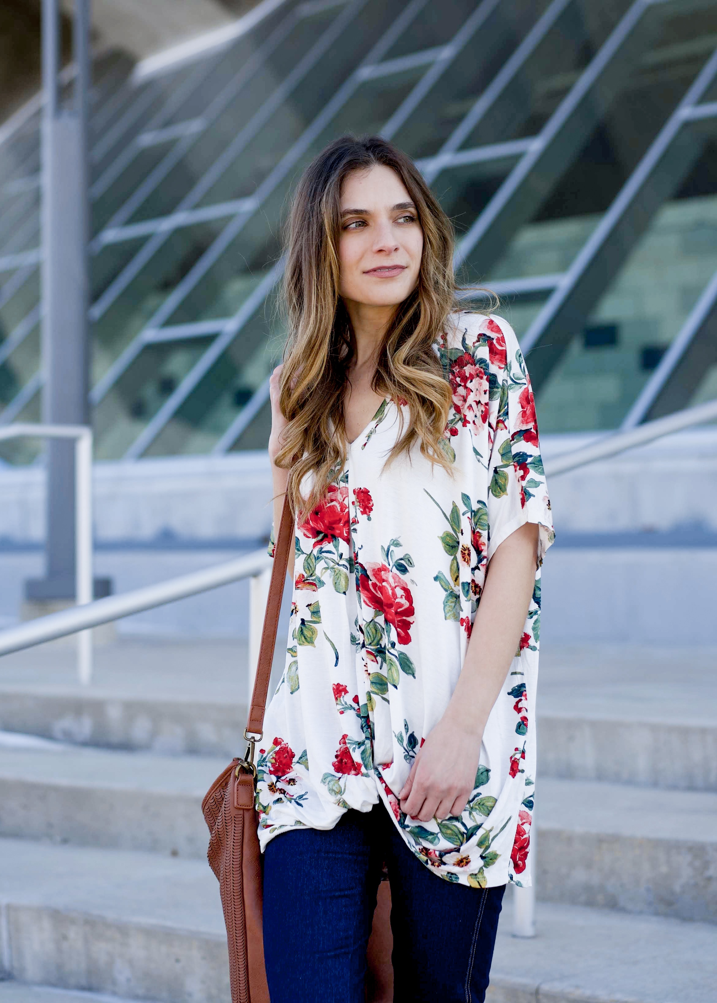 Women's white and red floral top