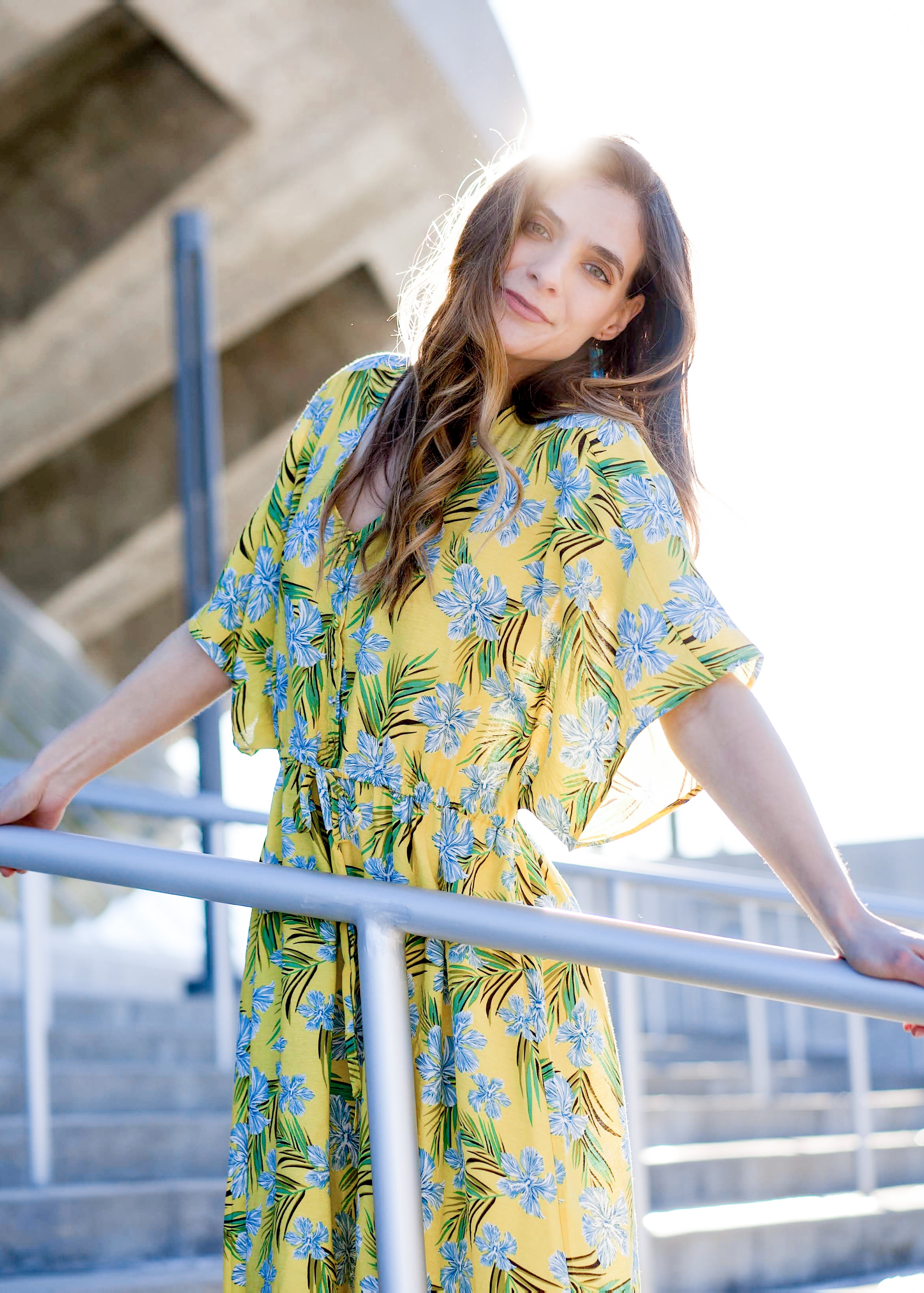 Tropical yellow floral dress 