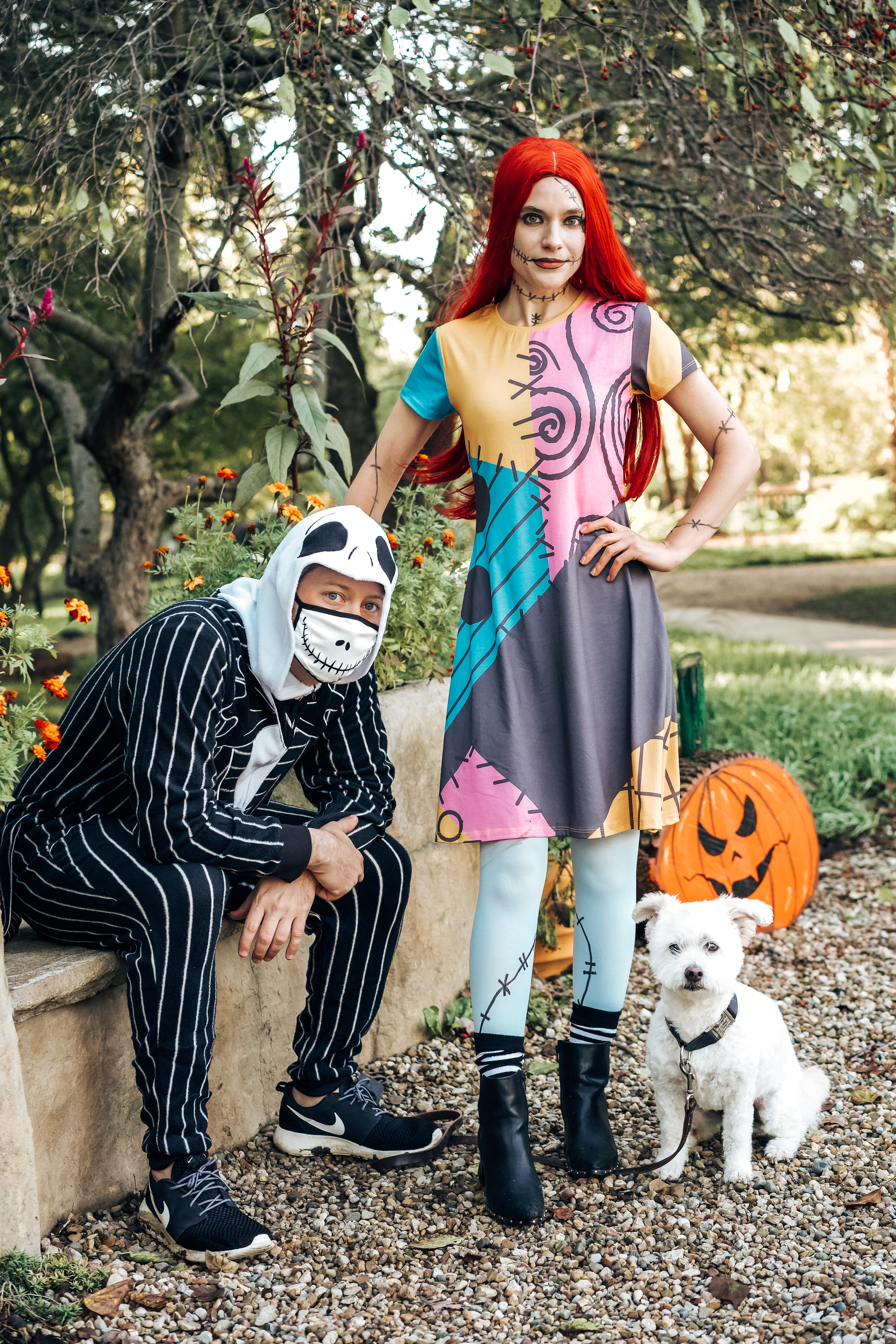 Jack Skellington, Sally, and Zero Halloween costumes 