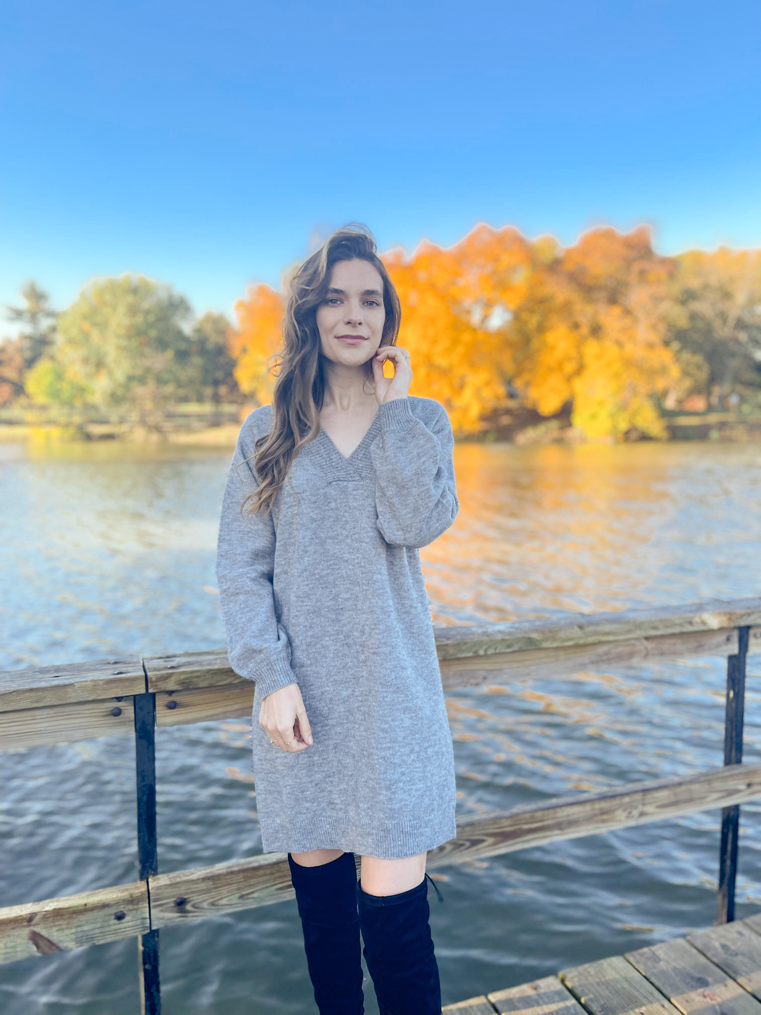 Gray v-neck Amazon sweater dress 